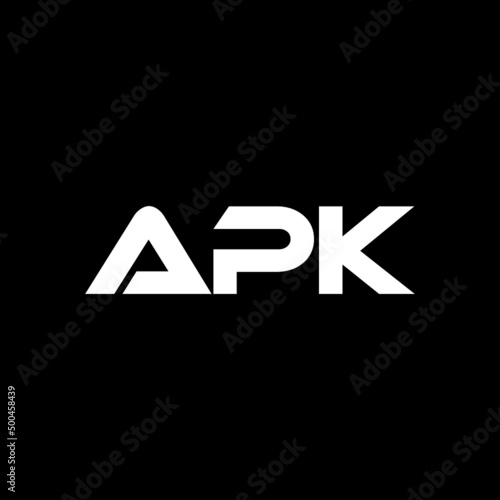 APK letter logo design with black background in illustrator, vector logo modern alphabet font overlap style. calligraphy designs for logo, Poster, Invitation, etc.