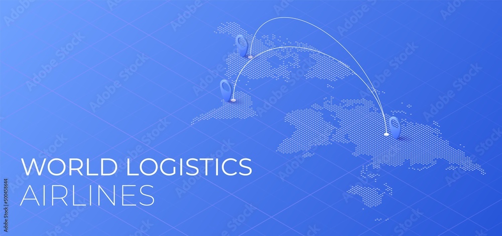 World logistic delivery concept. Global export and import airlinnes. Smart airplane tracking. Ecommerce trade service infographic. - obrazy, fototapety, plakaty 