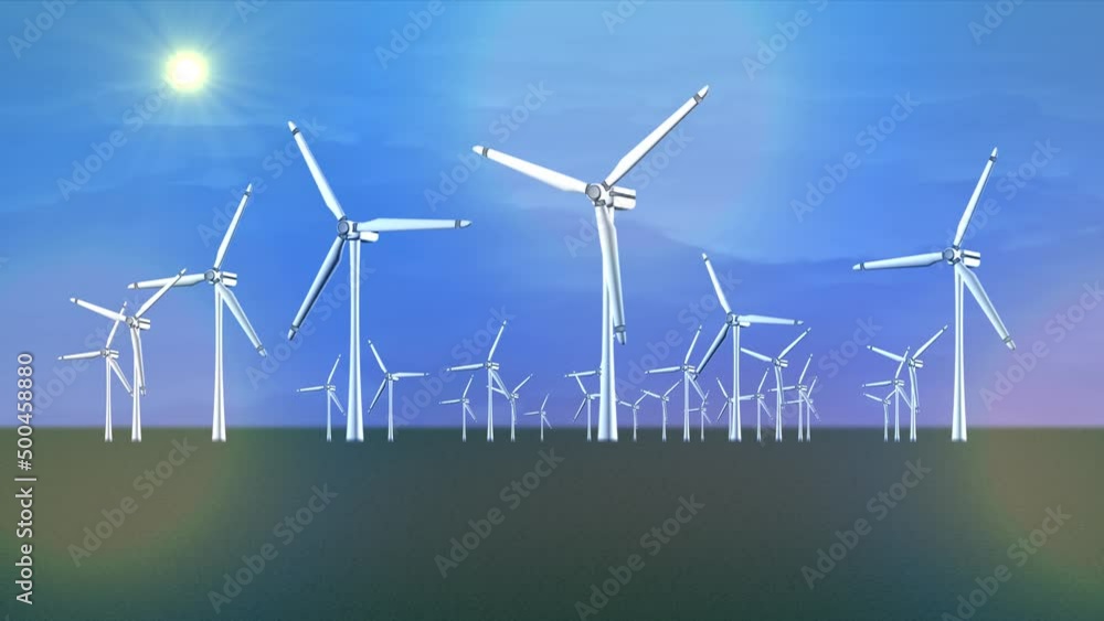 Wind Turbines in a farm, generating renewable electrical energy in ...