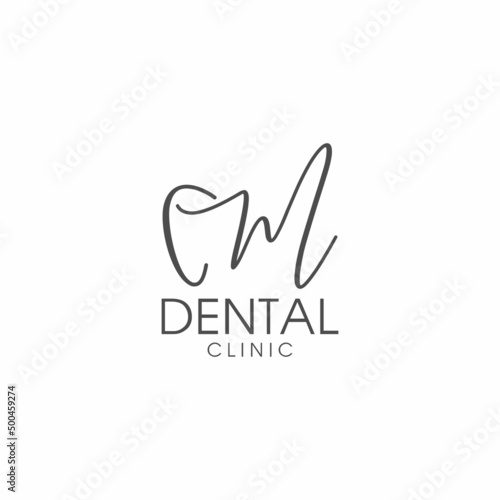 line art letter M tooth dental logo design