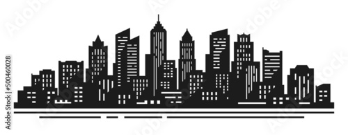 City silhouette. Horizontal city landscape. Panorama architecture with high skyscrapers and urban buildings. Vector illustration
