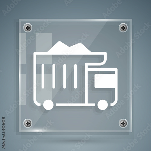 White Large industrial mining dump truck icon isolated on grey background. Big car. Square glass panels. Vector