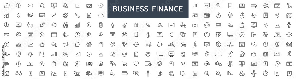 Business thin line icons. Finance icons set. Business Finance icon collection. Vector - obrazy, fototapety, plakaty 