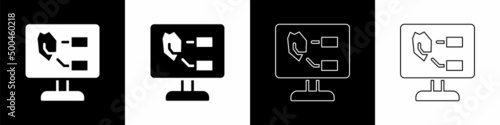Set Agricultural soil test and results icon isolated on black and white background. Digital soil analysis. Vector