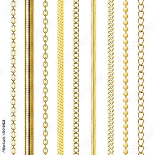 Collection golden chains and necklaces realistic vector fashion jewelry appearance bijouterie