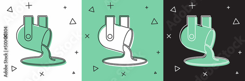 Set Molten gold being poured icon isolated on white and green, black background. Molten metal poured from ladle. Vector