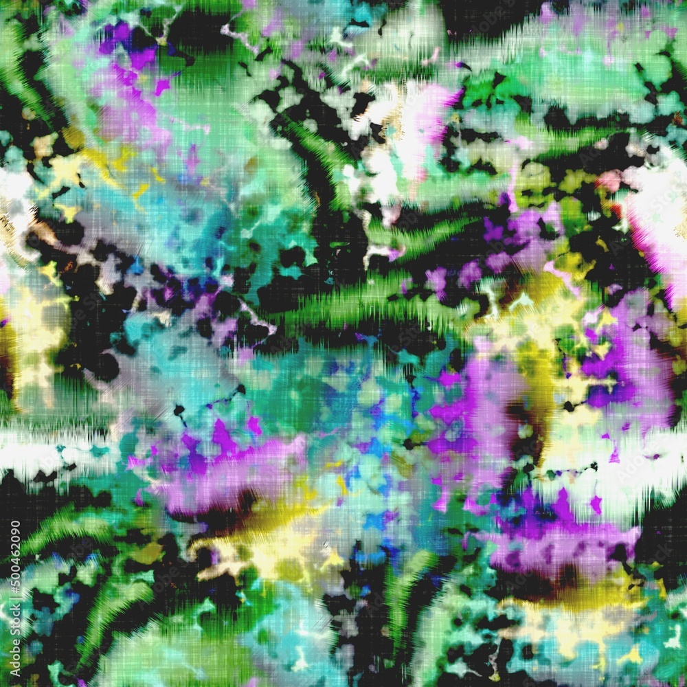 Messy summer tie dye batik beach wear pattern. Seamless colorful stain space dyed effect fashion. Washed out soft furnishing background. Messy summer tie dye batik beach wear pattern. Seamless colorful stain space dyed effect fashion. Washed out soft furnishing background.