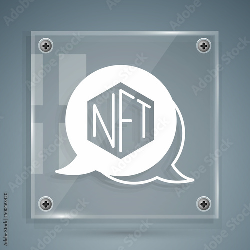 White NFT Digital crypto art icon isolated on grey background. Non fungible token. Square glass panels. Vector