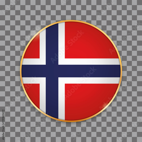 vector illustration of round button banner with country flag of Norway