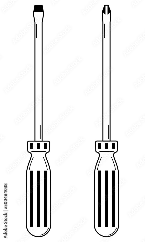 Hand drawn PH and Sl screwdrivers. Doodle style. Vector. Hand drawn PH and Sl screwdrivers. Doodle style. Vector.