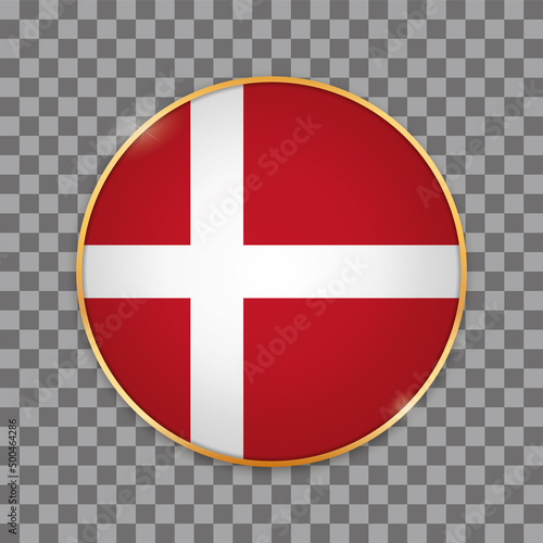 vector illustration of round button banner with country flag of Denmark