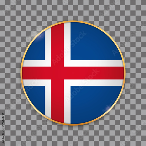 vector illustration of round button banner with country flag of Iceland