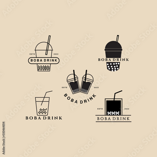 set boba drink vintage logo, icon and symbol, with emblem vector illustration design