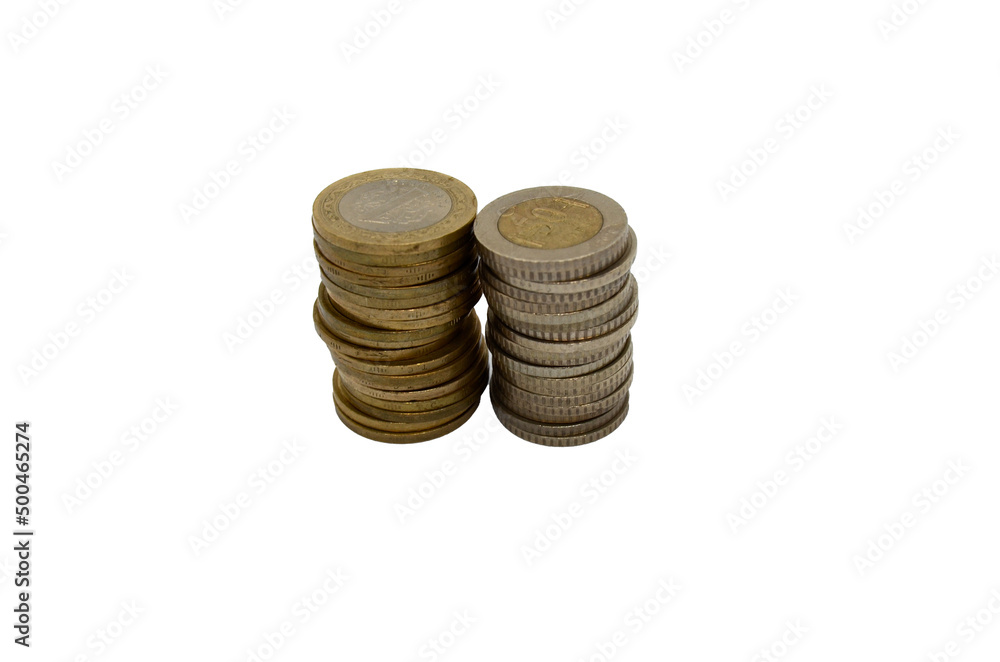 Isolated stack of coins on white backgorund, 2 dozen turkish liras Isolated stack of coins on white backgorund, 2 dozen turkish liras