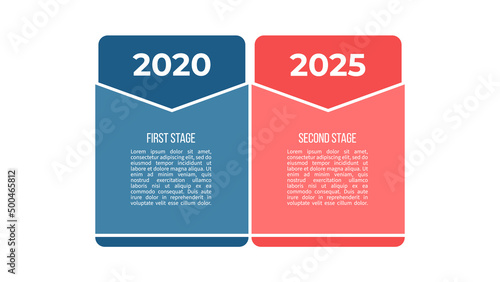 Business process. Chart with 2 steps, options, sections. Vector template.