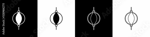 Set Punching bag icon isolated on black and white background. Vector