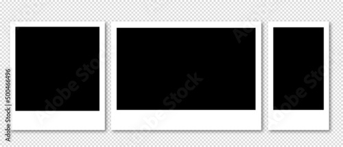 Realistic picture frame mockup rectangle, square collection. Blank frame border mockups. Isolated Black and white pictures frames mock-up on isolated background. Vector illustration EPS 10