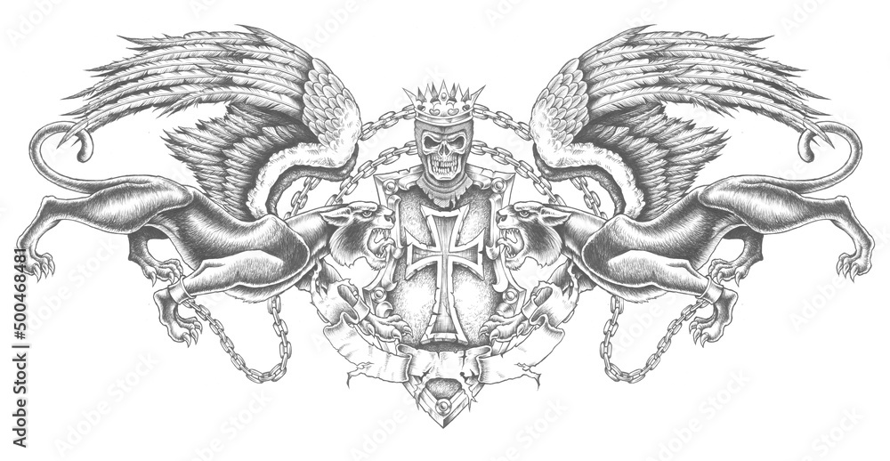 Obraz premium roman skull shield with winged panthers