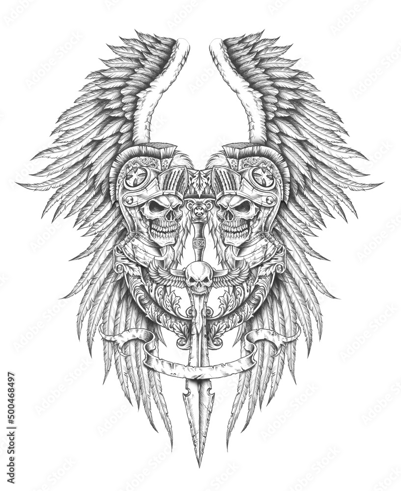 Obraz premium roman skulls and ornamental crown with wings