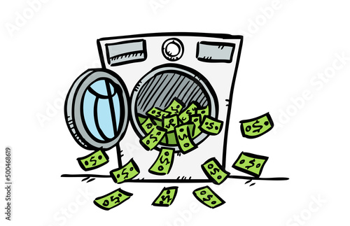 Vector doodle of money laundering. Sketch style illustration.