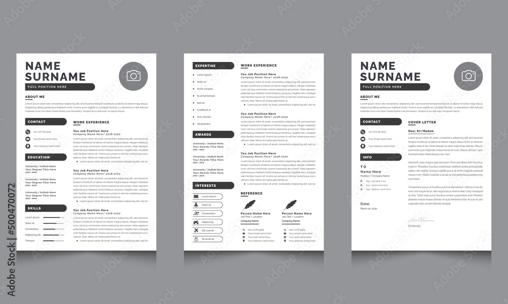 Professional Resume Set with Creative Resume Layout Templates Black Accents Professional Resume Set with Creative Resume Layout Templates Black Accents