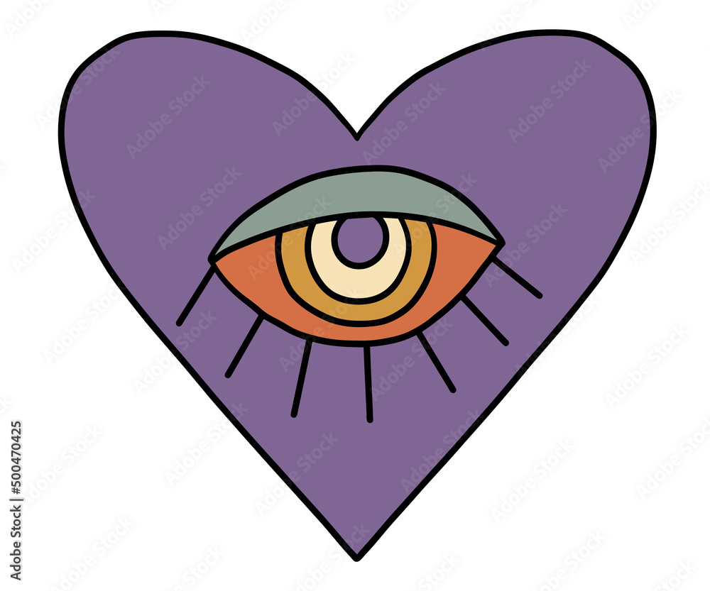 The symbol is a heart with eye in the retro style of the 60s, 70s. The symbol is a heart with eye in the retro style of the 60s, 70s.