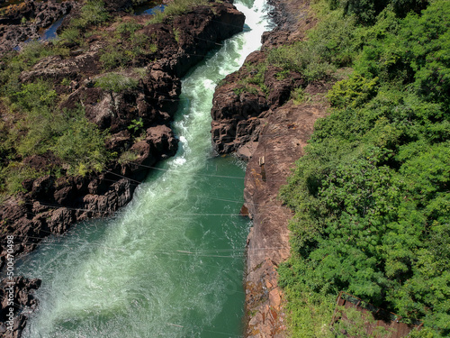 aerial view of the rapids of the Paranapanema river called Garganta do Diabo in the city of Piraju photo