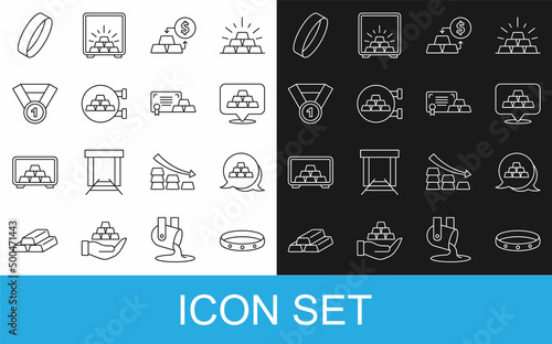 Set line Gold ring, bars, exchange money, Jewelry store, medal, and with certificate icon. Vector