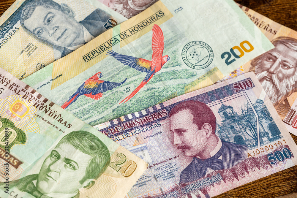 Honduran currency, Various banknotes called lempiras Stock Photo ...