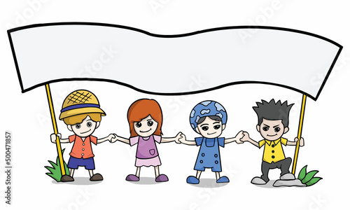 Illustration of the kids with an empty banner