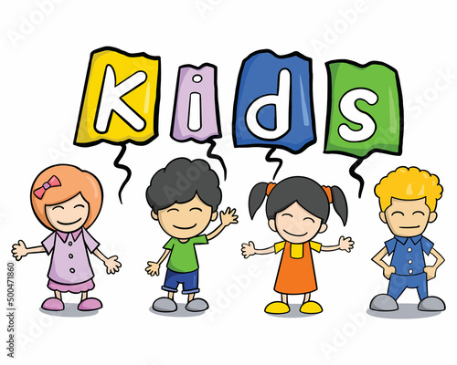 Funny children cartoon characters vector illustration in flat design