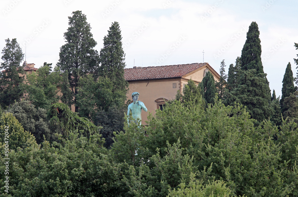 Florence, FI, Italy - August 20, 2015: Replica of Statue of David by Michelangelo on the Wide square