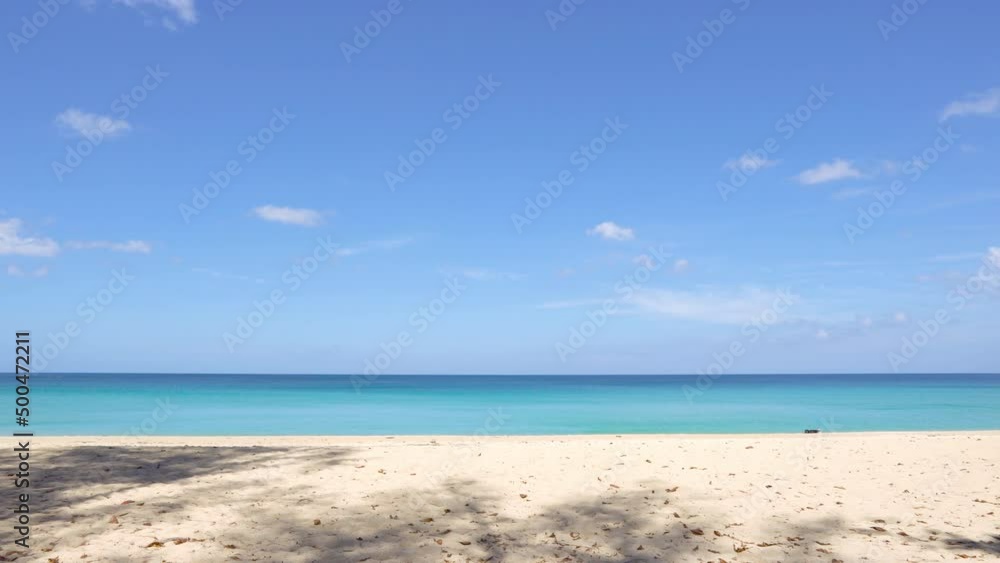 Phuket Thailand beach sea. Landscape view of beach sea and sand in summer sun. Beach space area background. At Patong beach, Phuket, Thailand. On 16 October 2020. 4K UHD Video clip 3840x2160P 