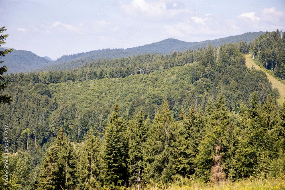 Panorama of mountains in the Ukrainian Carpathians on a summer day. Panorama of mountains in the Ukrainian Carpathians on a summer day.