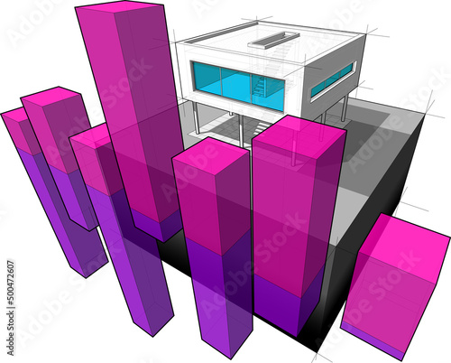 diagram of a modern house with abstract business diagram