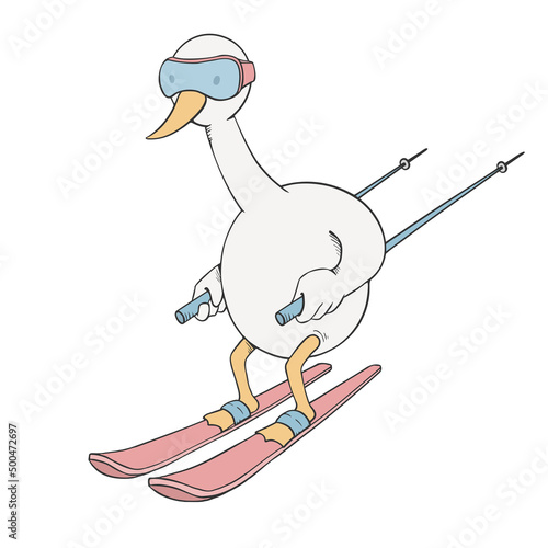 Goose skiing illustration