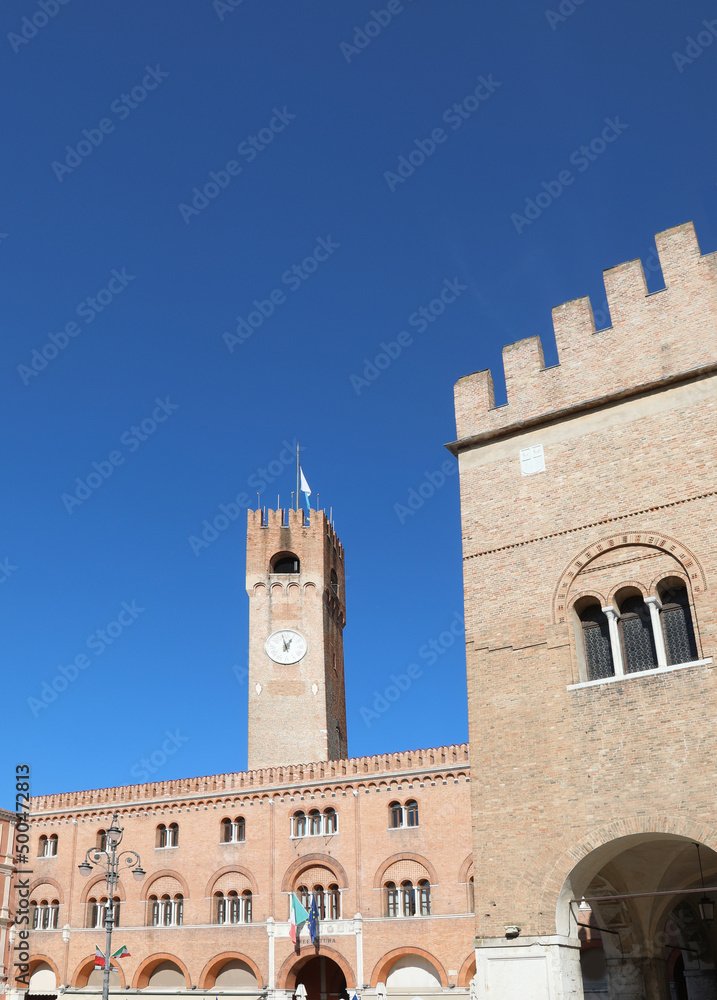 Treviso, TV, Italy - October 17, 2021: Palazzo dei Trecento also called Palazzo della Ragione home to  municipal council
