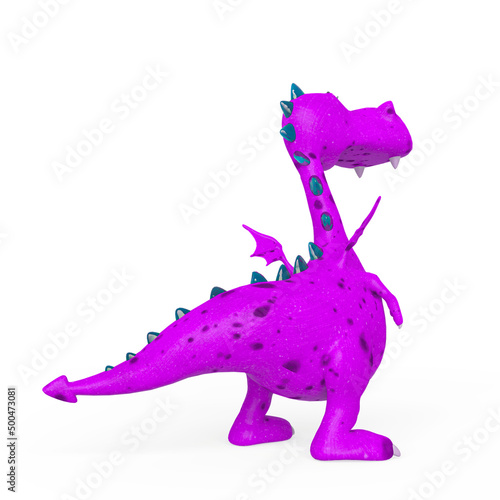 baby dragon is standing up on white background rear view