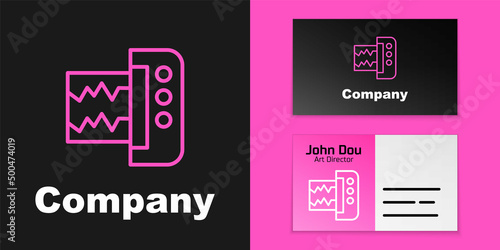 Pink line Seismograph icon isolated on black background. Earthquake analog seismograph. Logo design template element. Vector