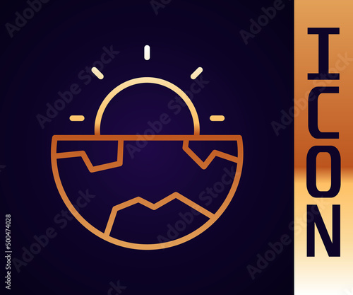 Gold line Earth core structure crust icon isolated on black background. Vector