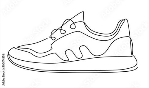 Vector illustration of sneakers. Sports shoes in a line style. Continuous one line