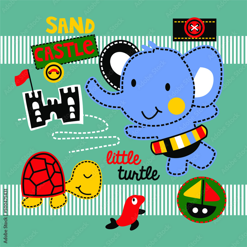 Fototapeta premium Elephant castle cartoon vector design