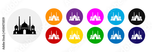 Mosque icon in different colors. Set of icons.