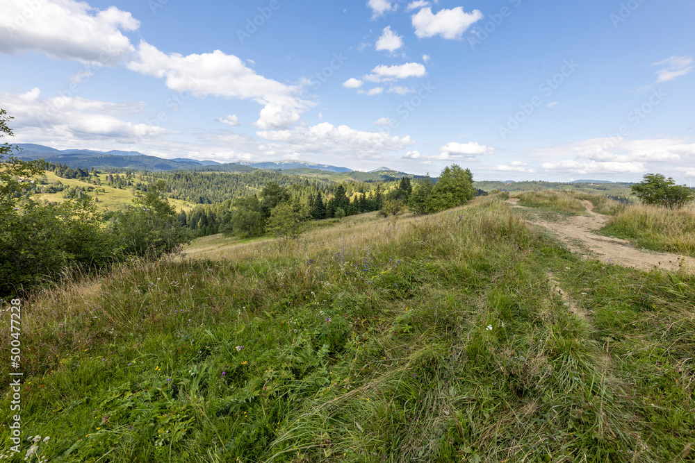 Fototapeta premium Panorama of mountains in the Ukrainian Carpathians on a summer day.