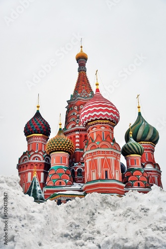 St Basil cathedral on the Red Square in Moscow in winter