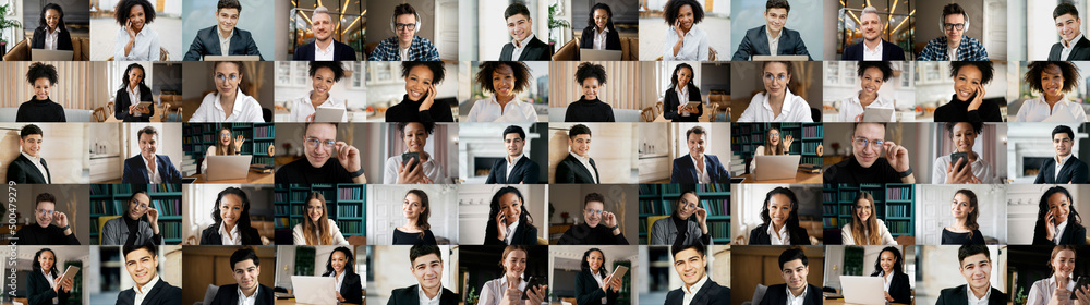 A group of people multicultural social network communication online men and women collage portraits A group of people multicultural social network communication online men and women collage portraits