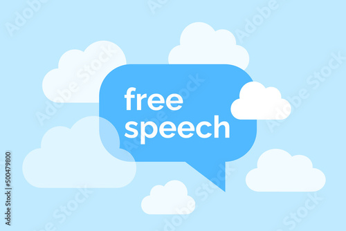 Free speech and freedom of expression - possibility to talk, speak, communicate, discuss freely. Open discussion, communication.  White clouds and bright blue sky as metaphor of freedom and liberty.