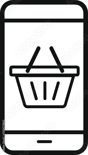 Vector icon of online shopping, order and delivery; The editable illustration of smartphone and hadle basket for buying photo