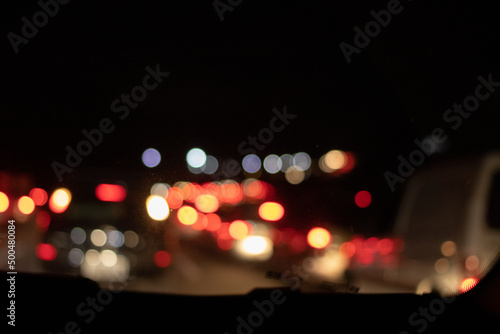 bokeh lights of traffic on the street