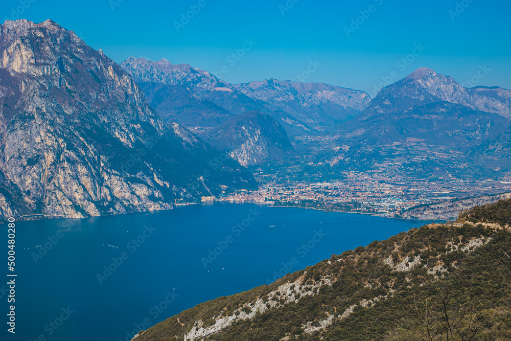 Beautiful view of lake Garda from the hills, Italy.